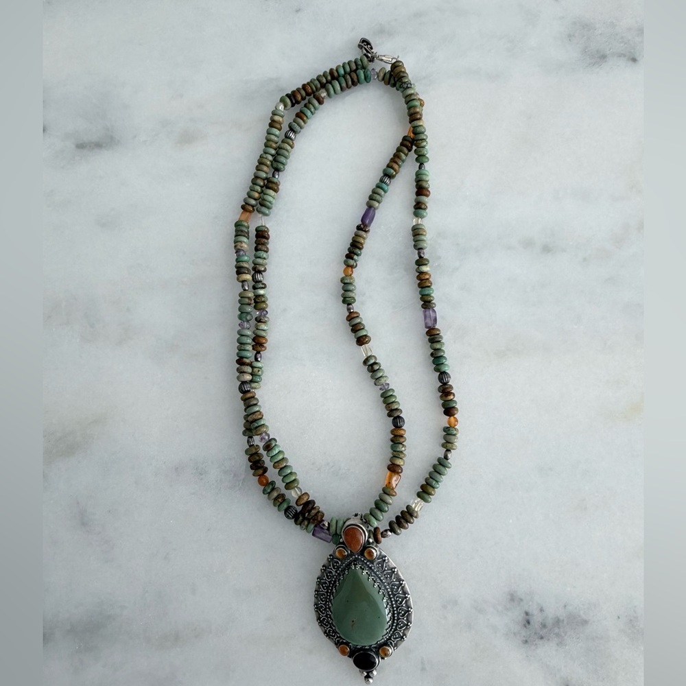 Carolyn Pollack Green Turquoise/Carnelian/Amethyst Necklace